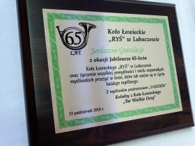 Dyplom drewniany - Jubileusz Koła Łowieckiego